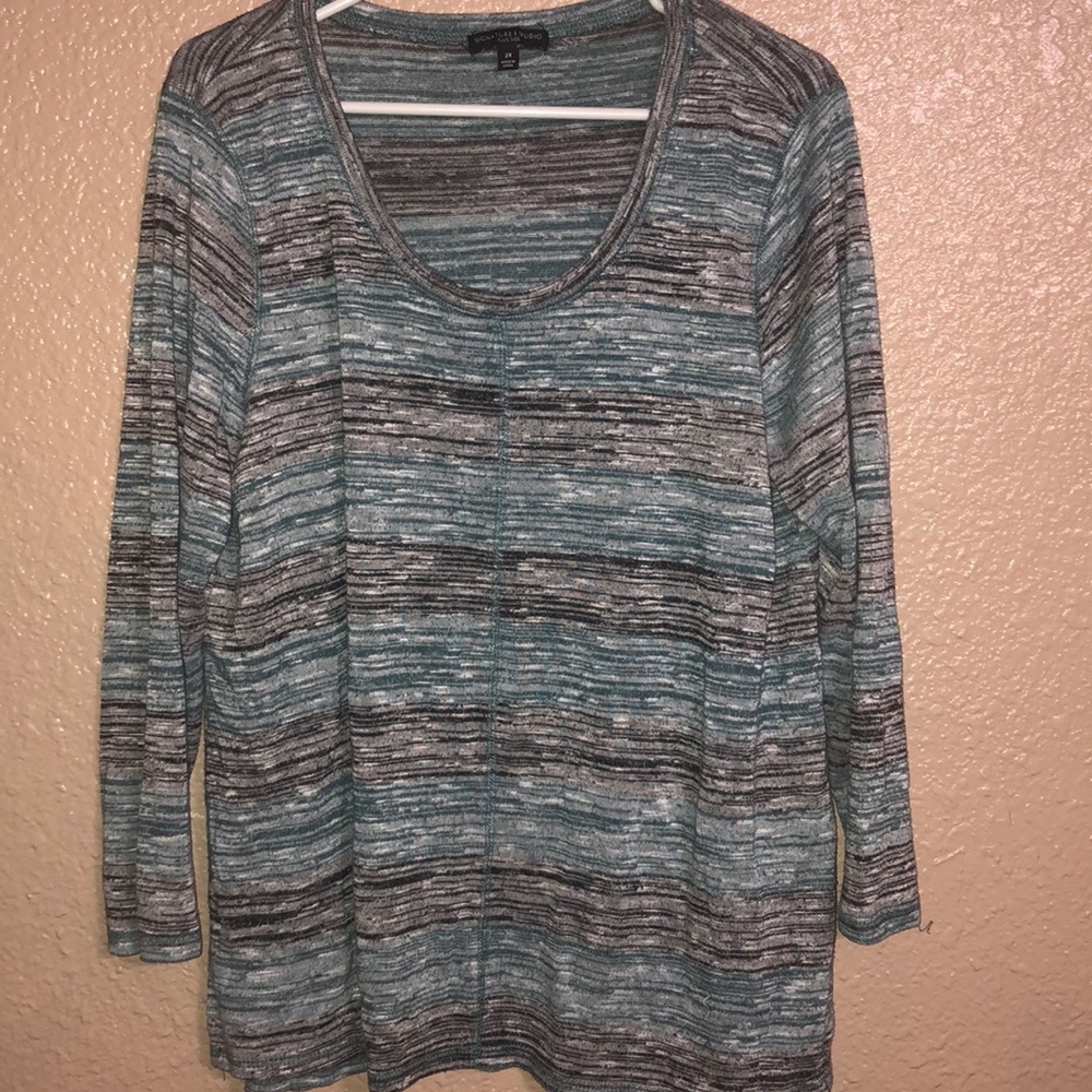 Signature Studio - Striped Long Sleeve Top - 2X